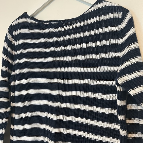 Chaps Denim Striped Navy and White Knit Sweater, Large - Picture 2 of 12